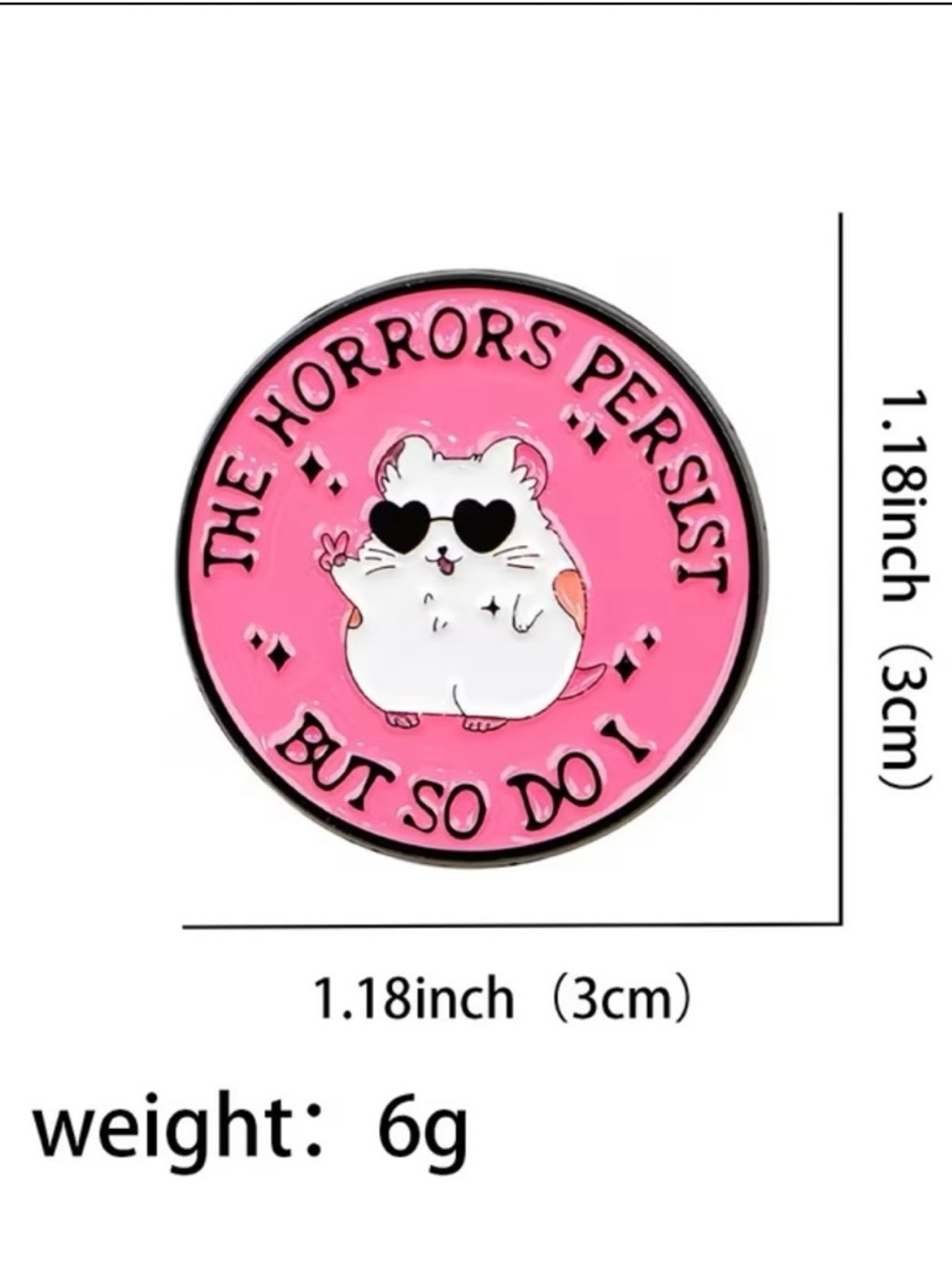 Pink 'The Horrors Persist' Cute Hamster Enamel Pin - Picture 2 of 3